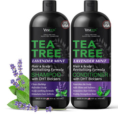 Vanidox Tea Tree Shampoo bottle with calming lavender scent for itchy scalp relief