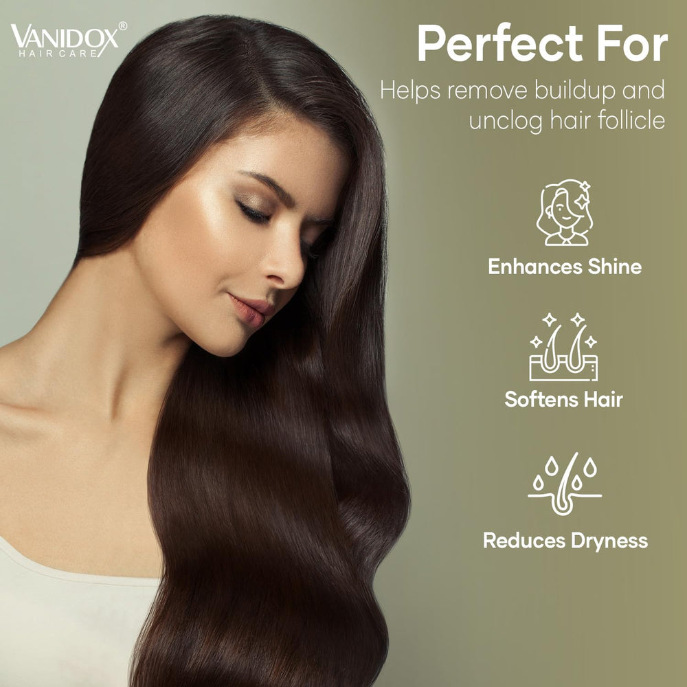 Wet hair with VANIDOX products lathering for cleansing and hydration