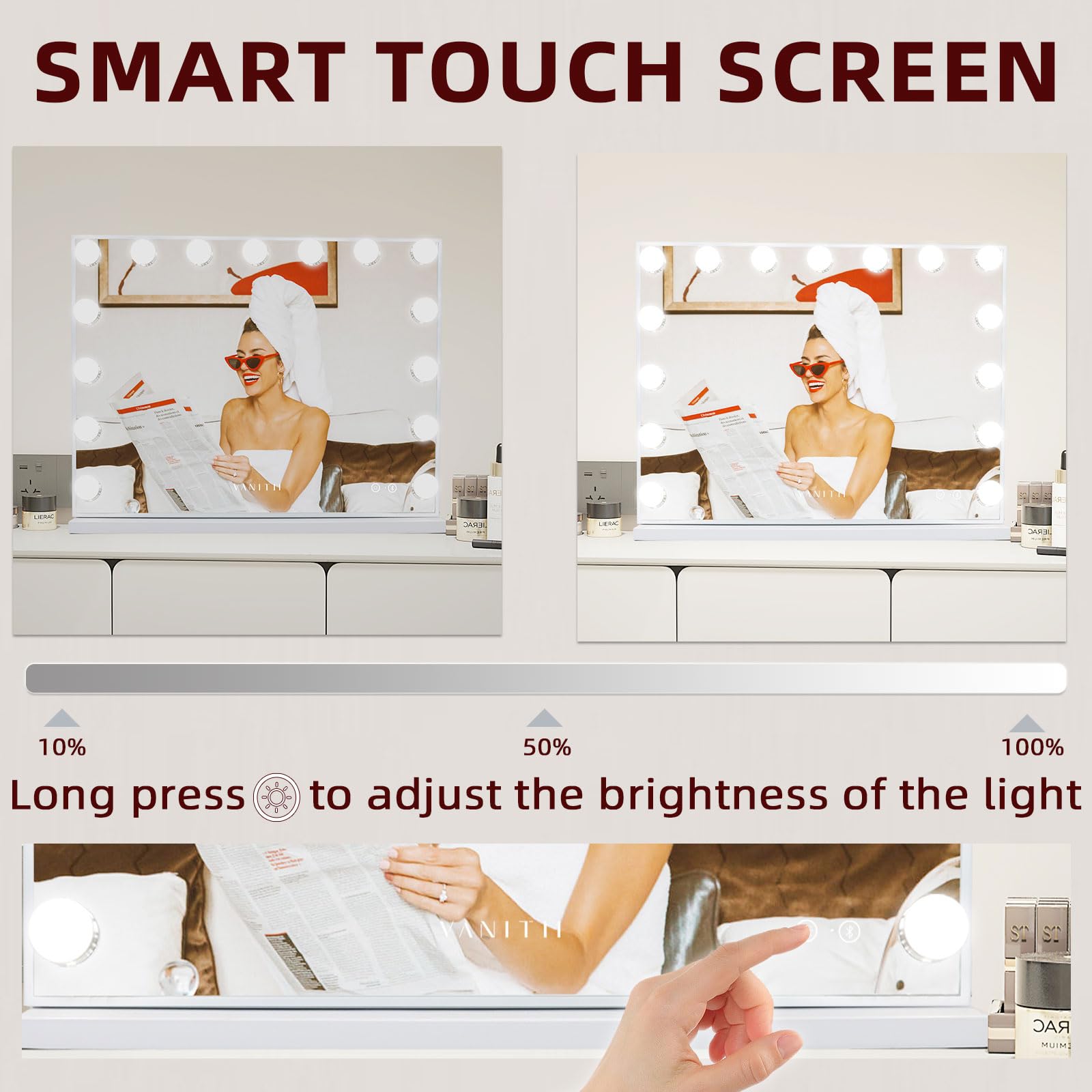 VANITII GLOBAL adjustable brightness and three lighting modes for any task.