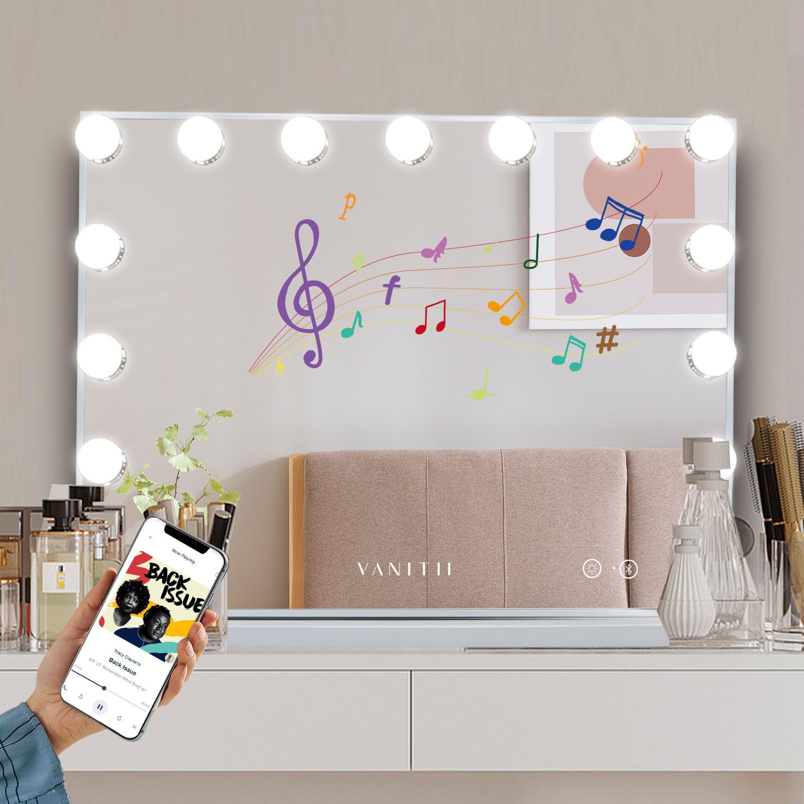 VANITII GLOBAL USB charging mirror keeps devices powered.