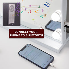 VANITII GLOBAL wall-mount vanity mirror saves counter space.