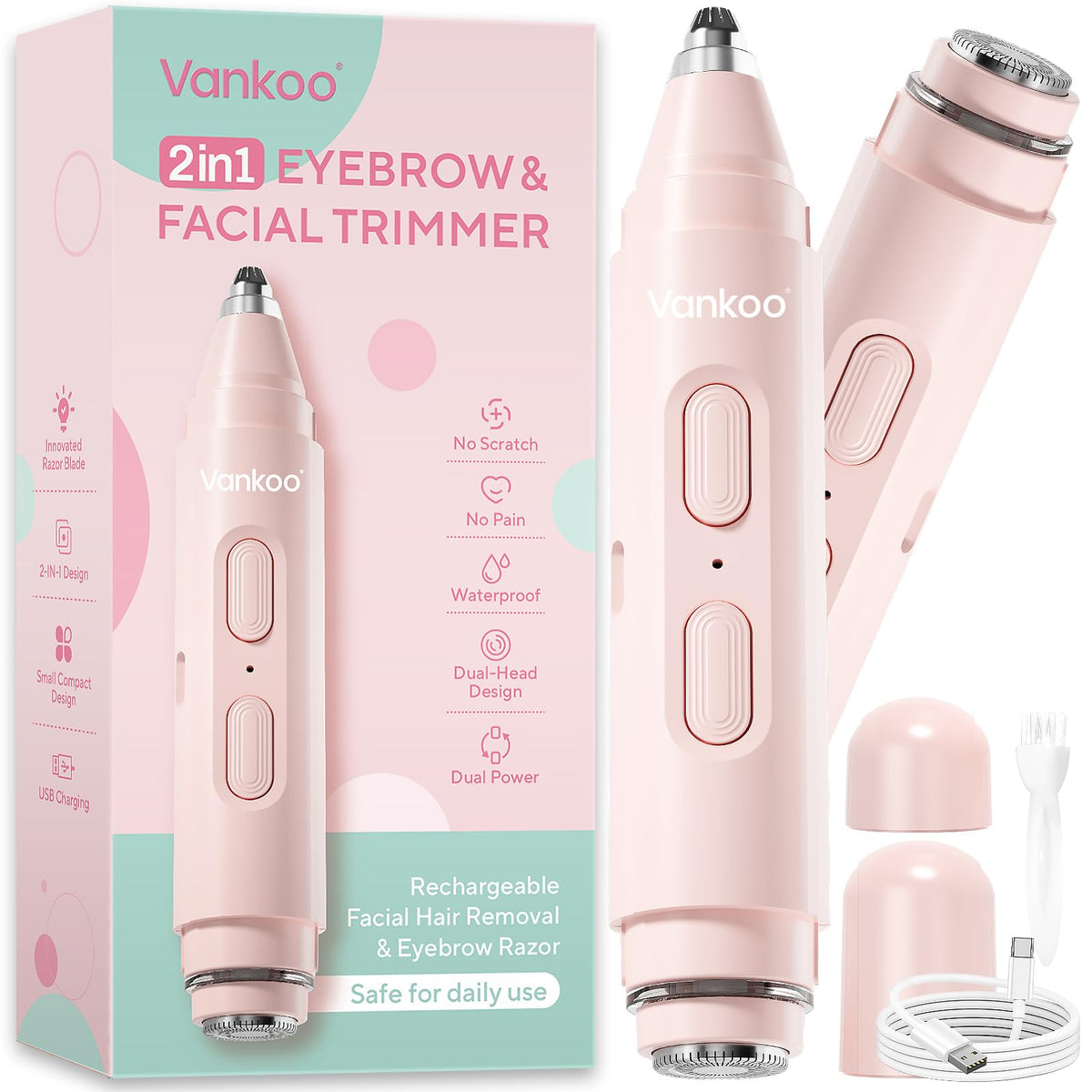 Vankoo facial hair remover front view for precise, painless facial grooming.