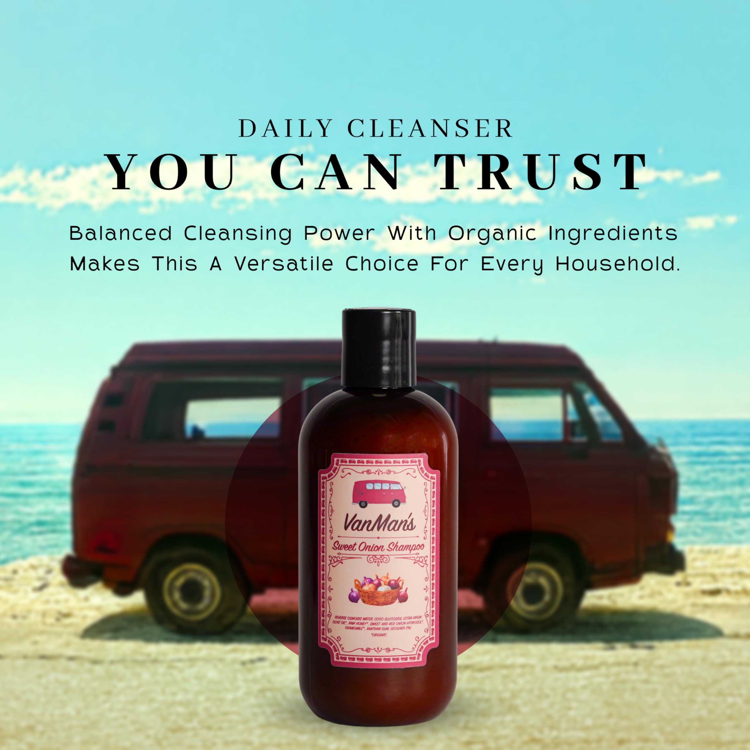 Cabello más sano y fácil de peinar con VanMan Shampoo de Cebolla Dulce.