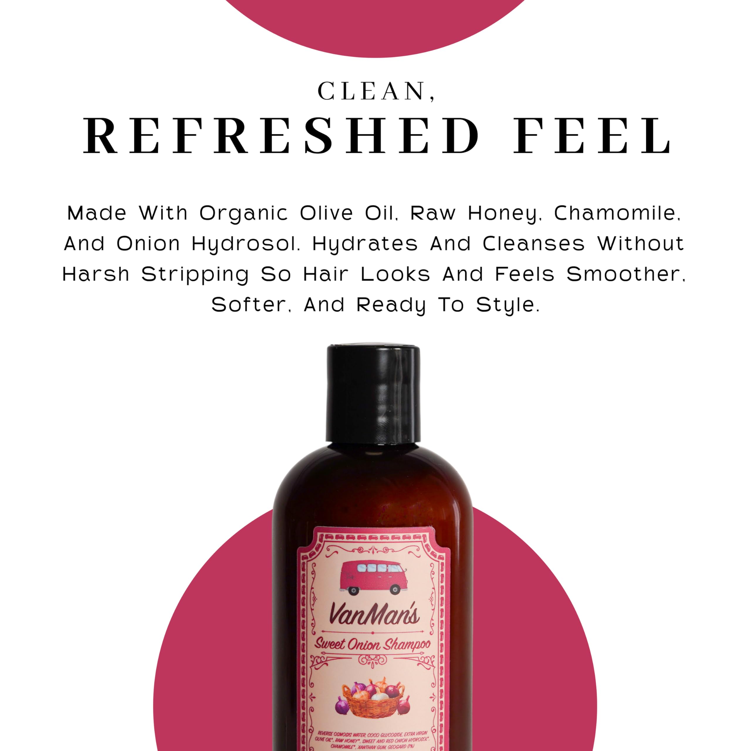 VanMan Shampoo con camomila, calma el cuero cabelludo y deja suavidad.