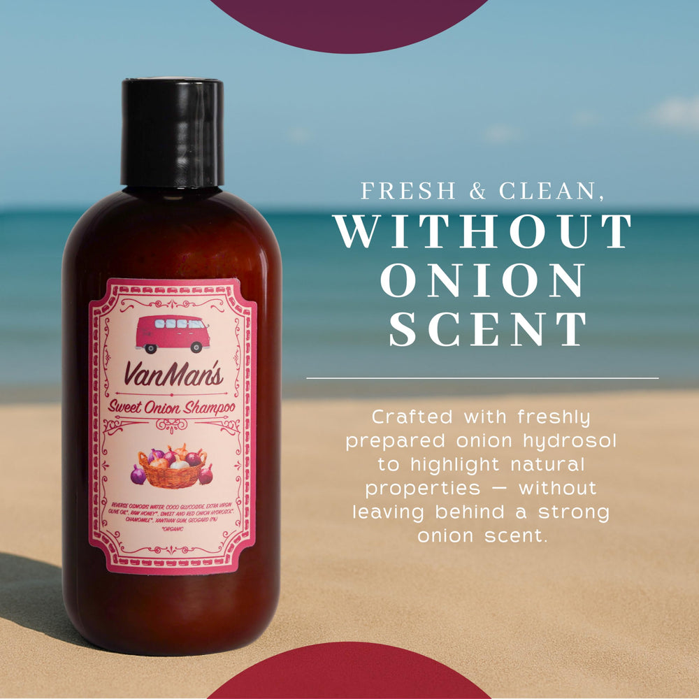 VanMan Shampoo con miel cruda para suavidad y brillo natural.