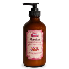 VanMan Sweet Onion Shampoo bottle in glass demonstrates gentle cleansing for all hair types