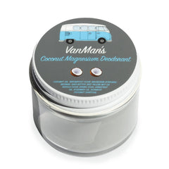 VanMan’s desodorante coco-magnesium en frasco, control de olor diario.