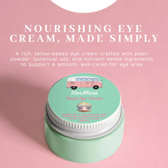 VanMan’s Pearl Eye Cream jar close-up highlighting rich moisture for delicate eye area.