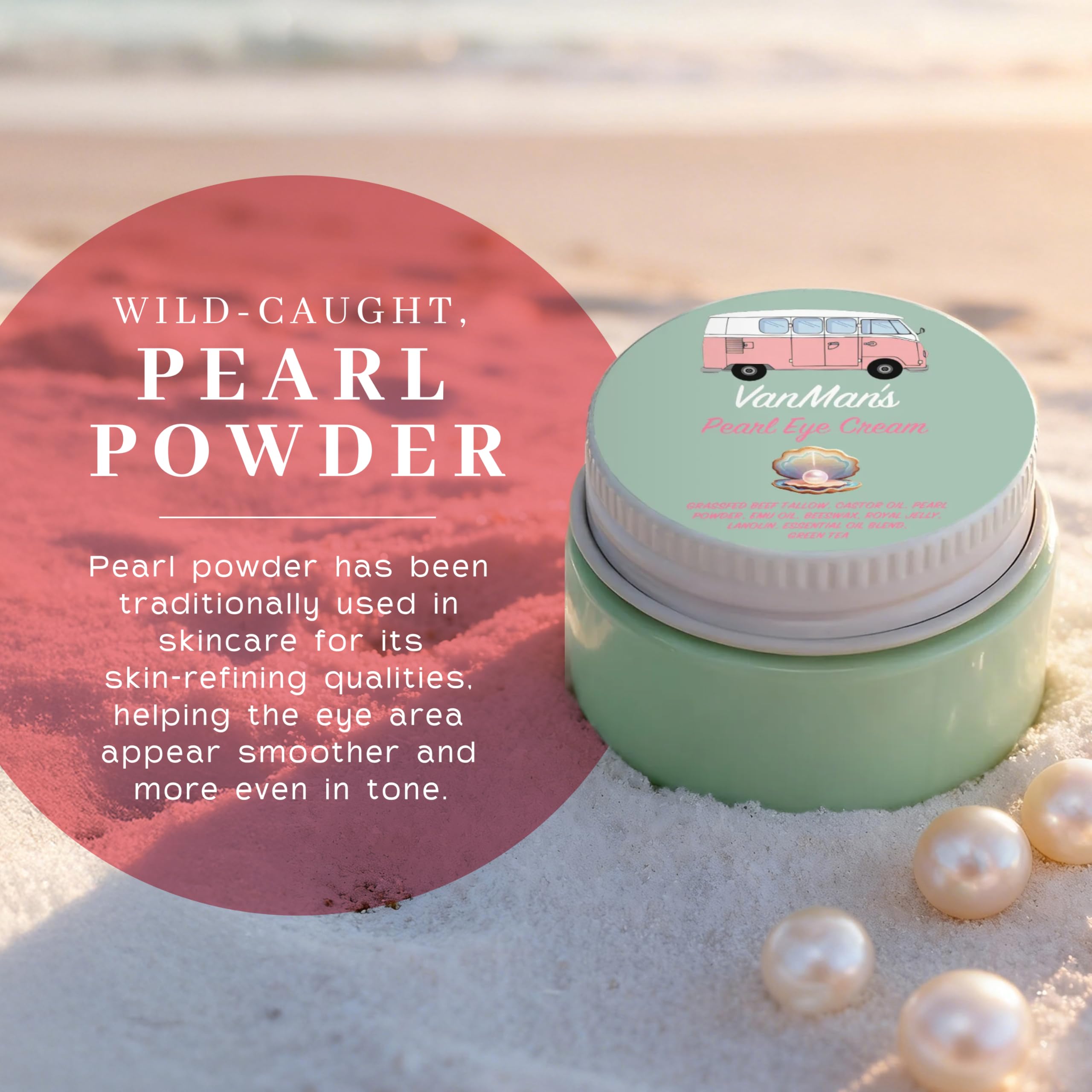 VanMan’s Pearl Eye Cream royal-jelly-detail close-up hints at nourishing care for eye skin.