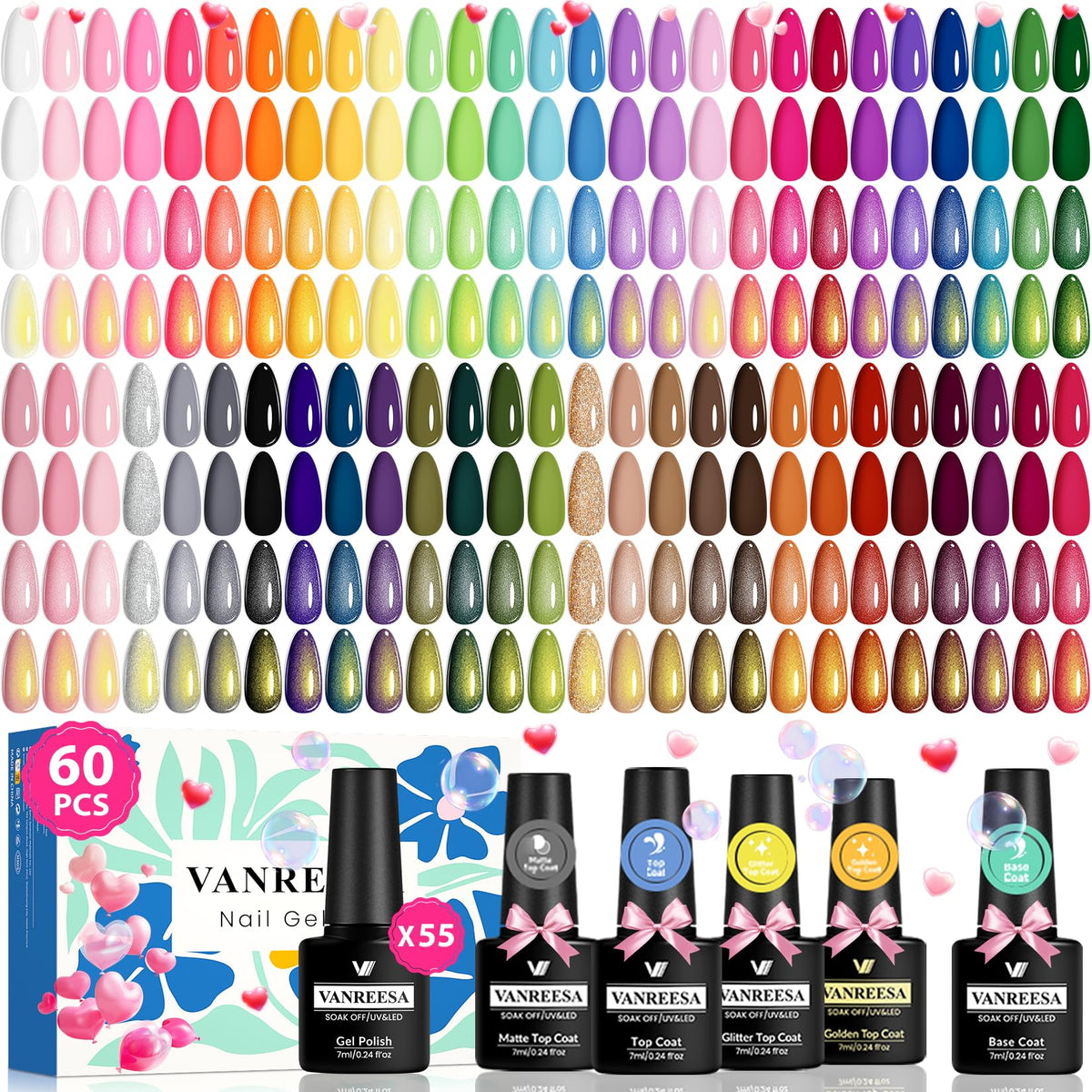 Set VANREESA con 55 colores para uñas brillantes y duraderas.