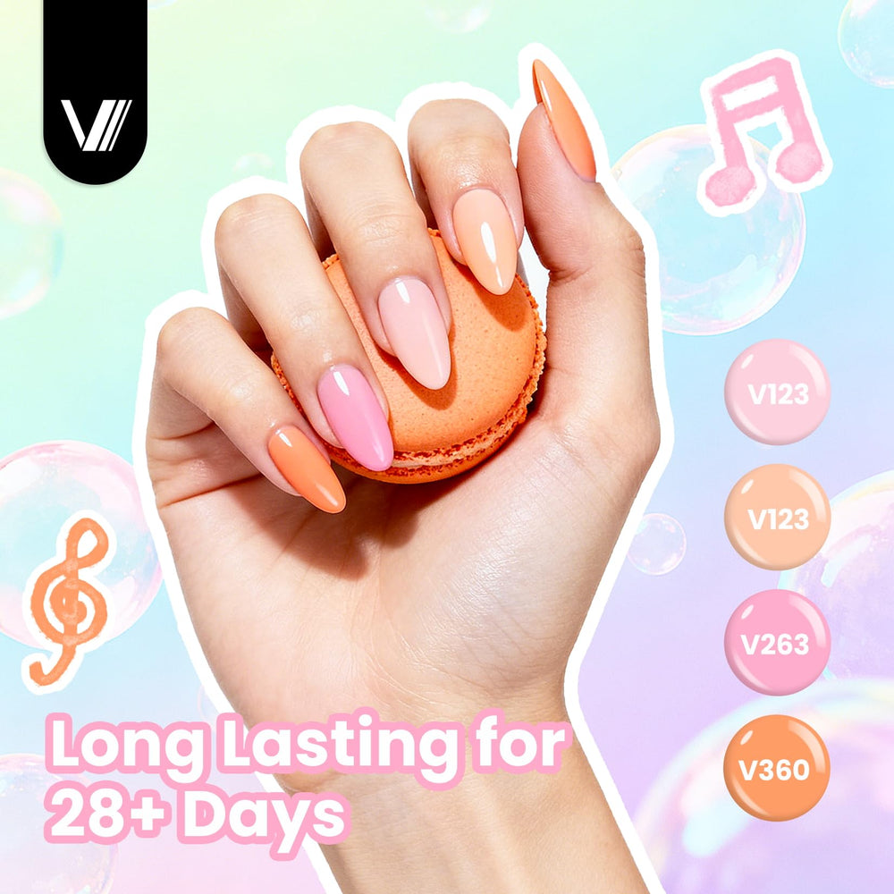 Esmalte gel naranja brillante de Vanreesa para un toque vibrante.