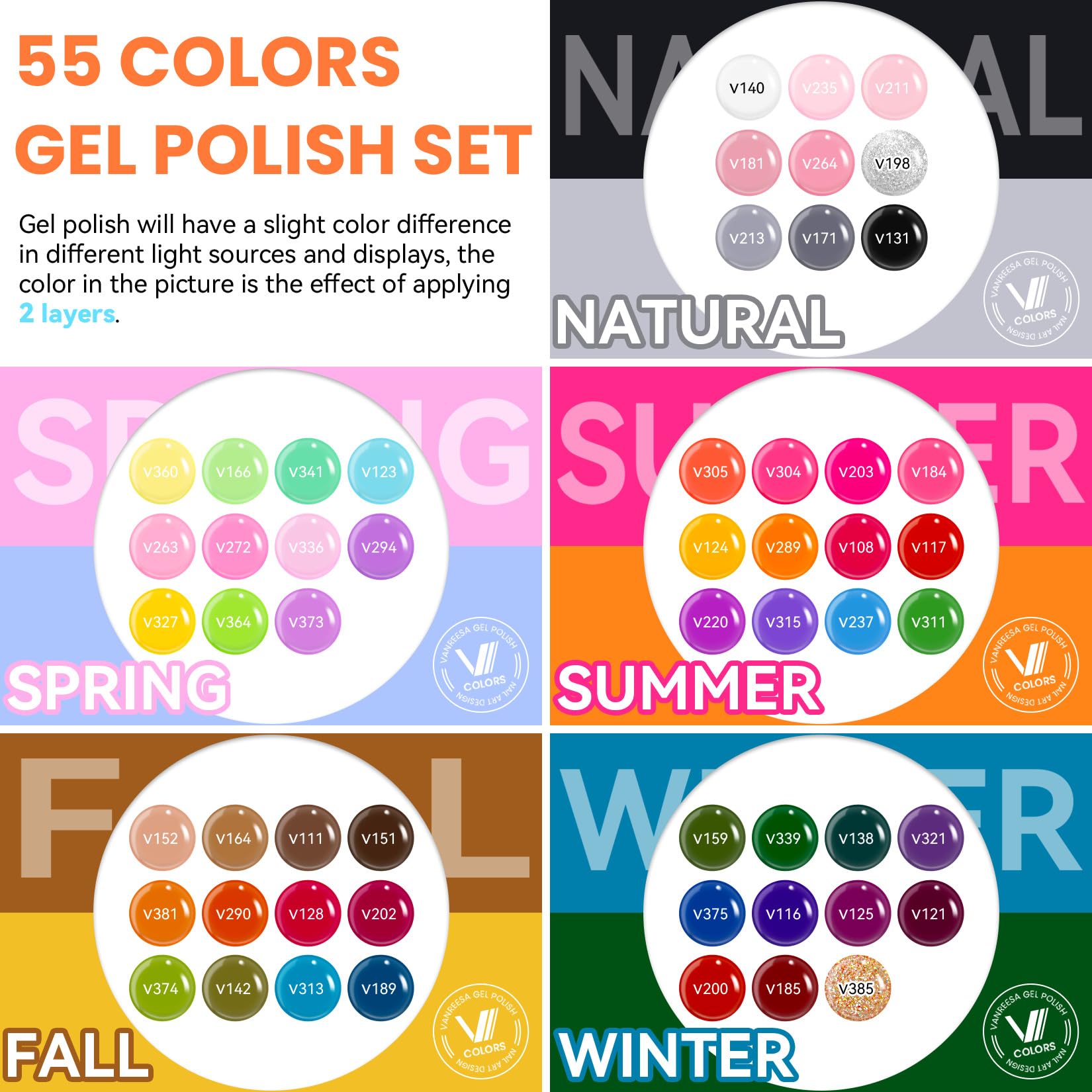 VANREESA paleta de colores 55 tonos para combinar estilos.