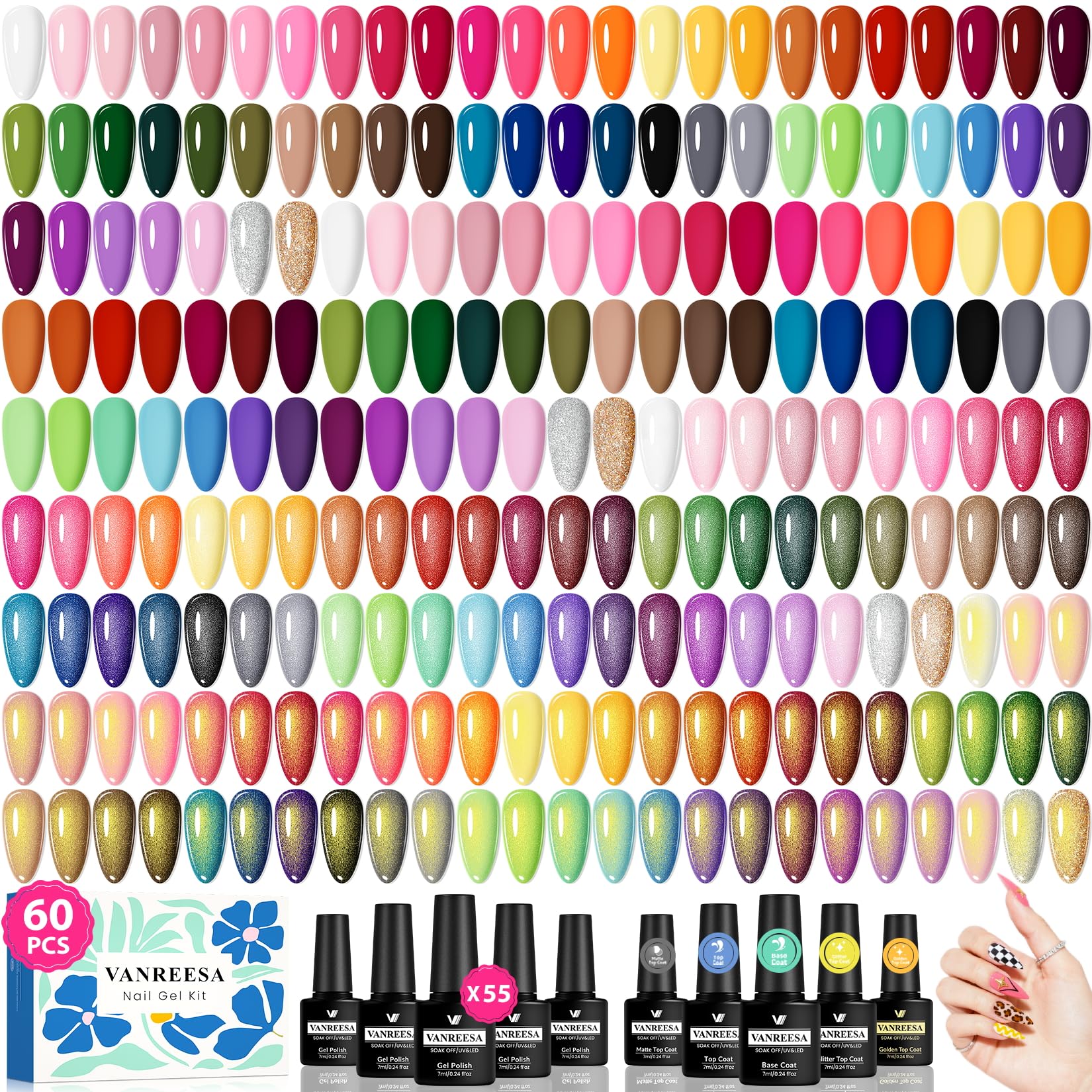 VANREESA set gel esmaltes 55 colores para manicuras vibrantes en casa.