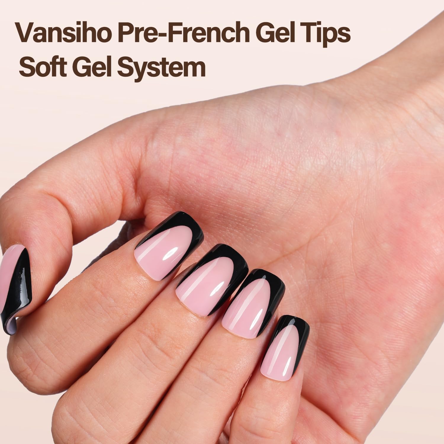Vansiho black short square French tips for quick, flawless applications.
