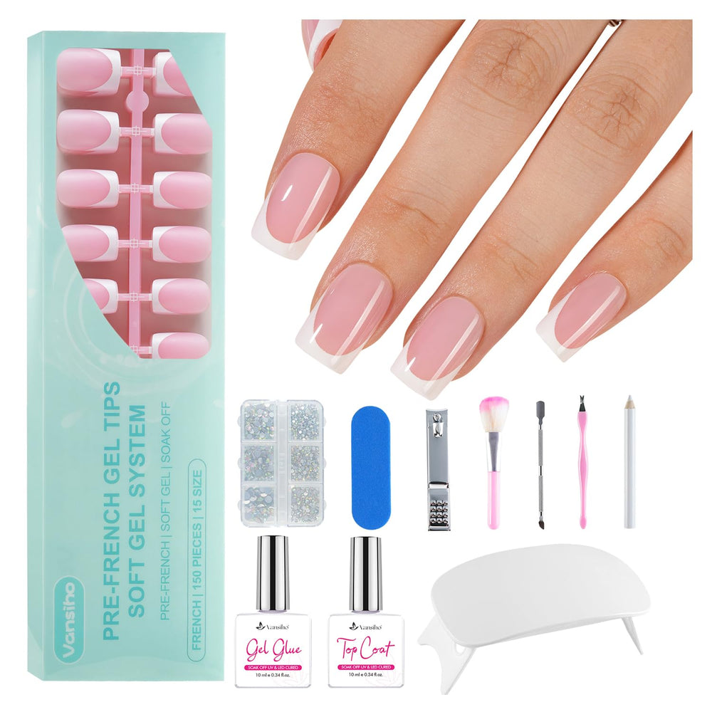 Vansiho frances rosadas: puntas de gel listas para pegar, manicura rapida