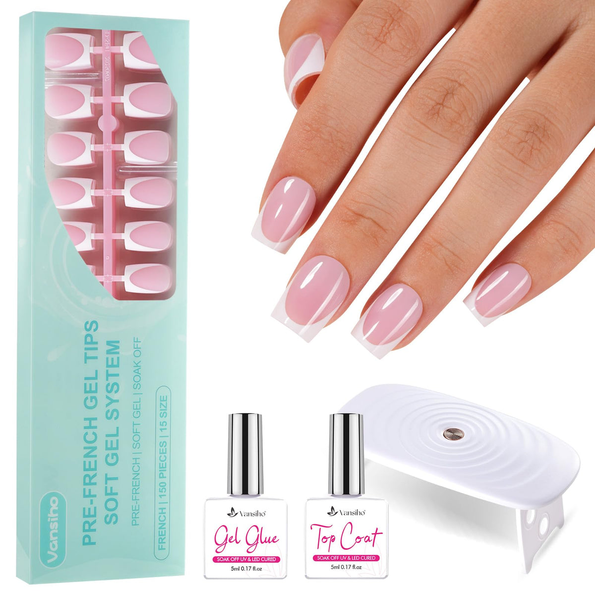 Kit de uñas Vansiho gel francés rosa para casa