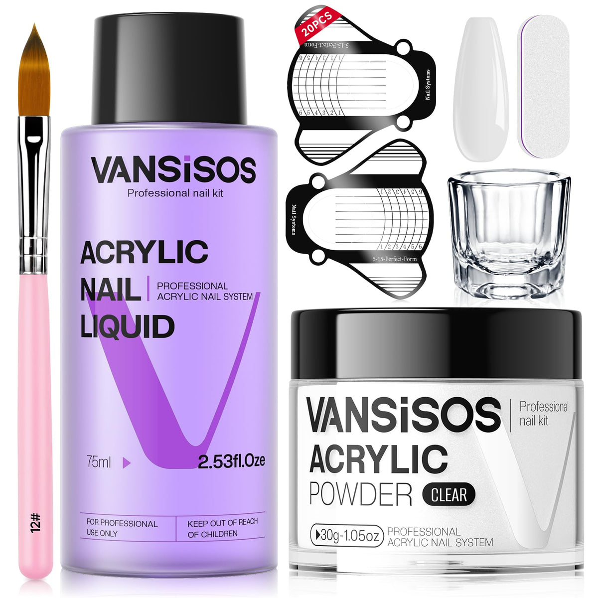 VANSISOS polvo acrílico claro 30g para extensiones duraderas