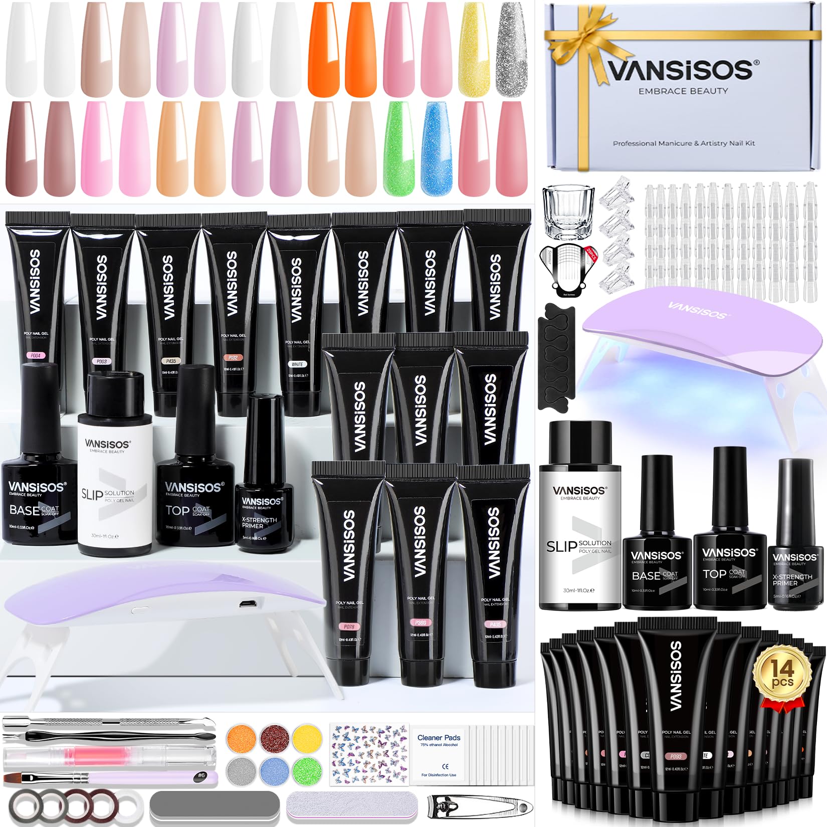 VANSISOS kit uñas gel poly 14 colores para empezar en casa.