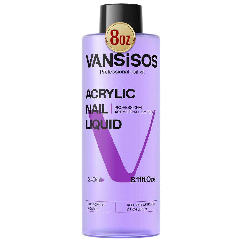 VANSISOS líquido para uñas acrílicas en bote de 8 onzas, ideal para uso profesional.
