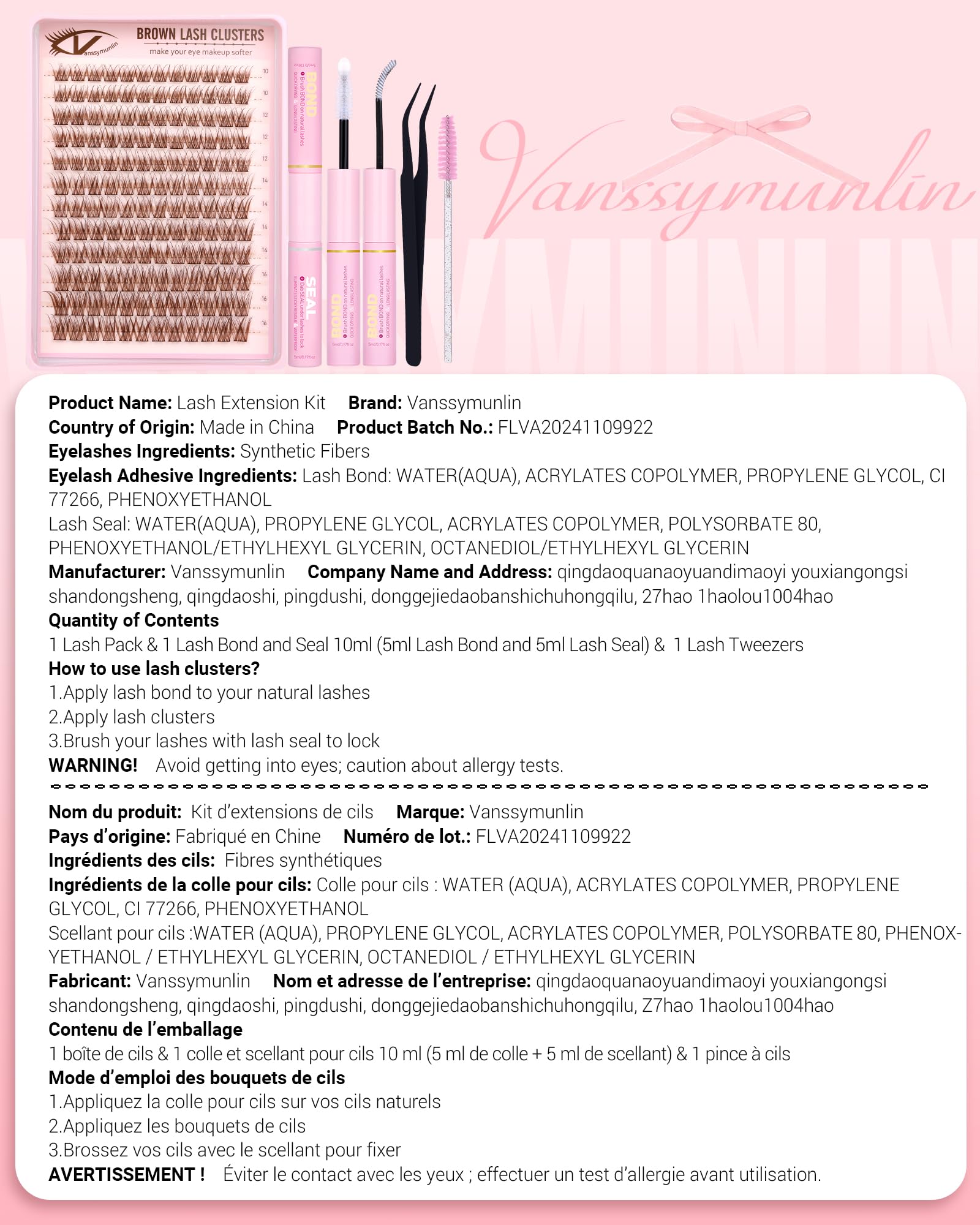 Vanssymunlin daily wear lash extensions kit for light comfort.