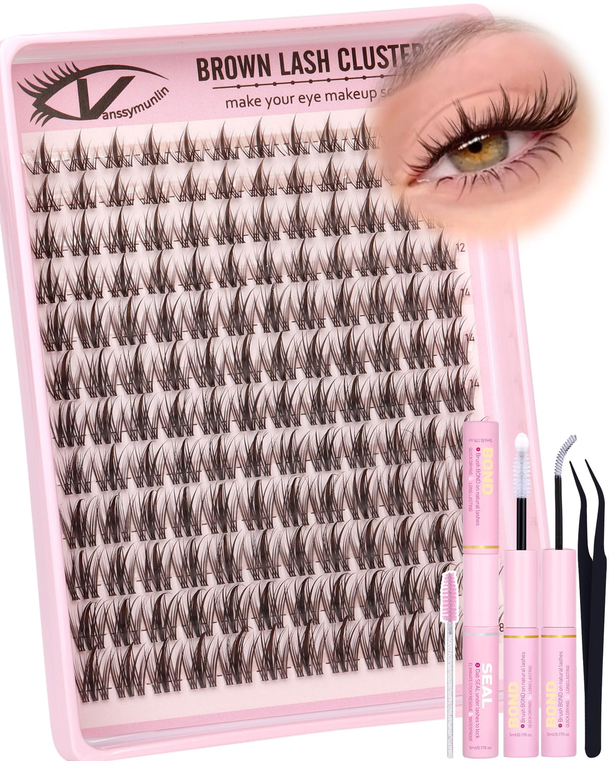 VANSSYMUNLIN dark brown manga lash clusters kit with clean band for natural blend