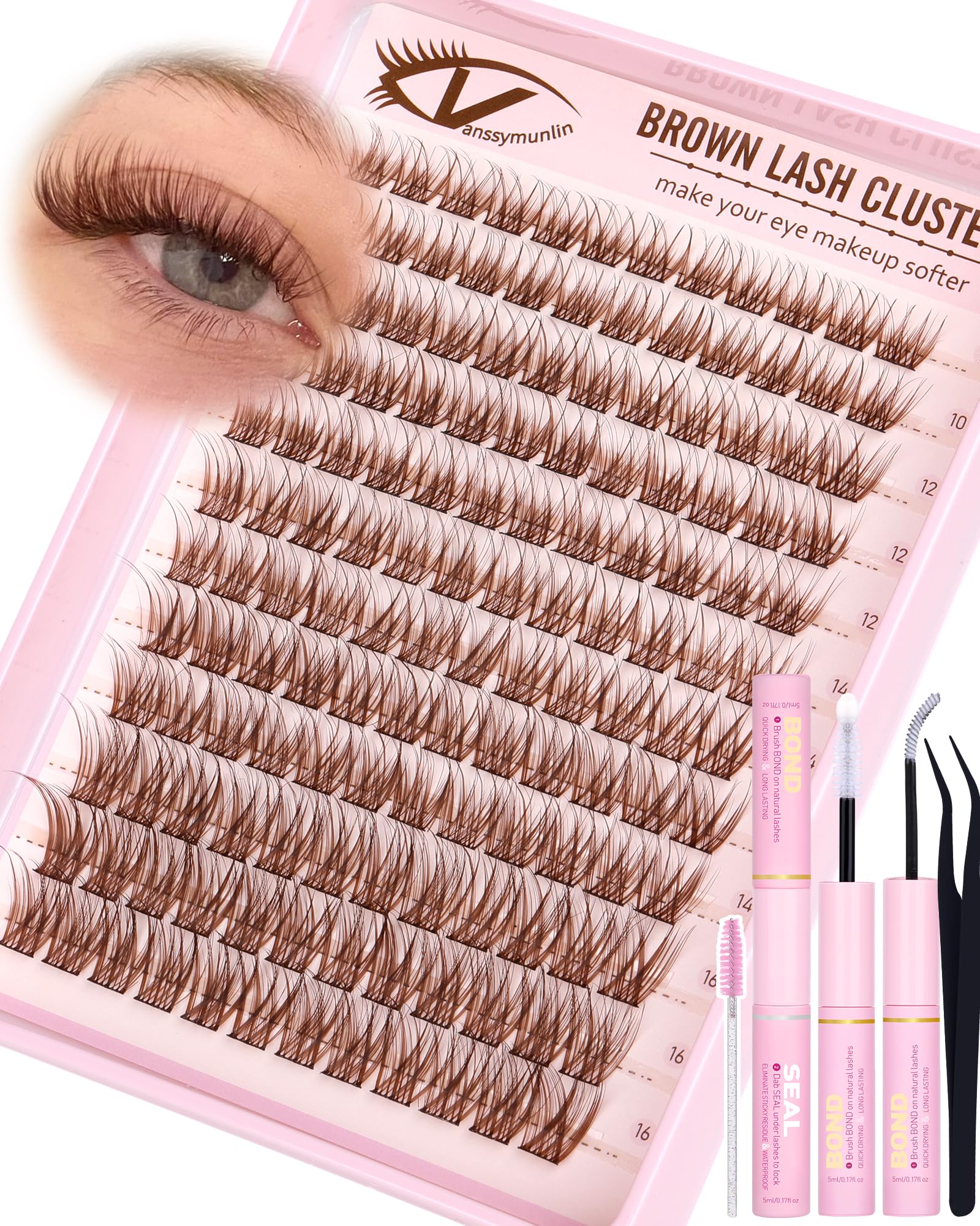 Vanssymunlin natural brown lash clusters kit for a delicate, natural look.