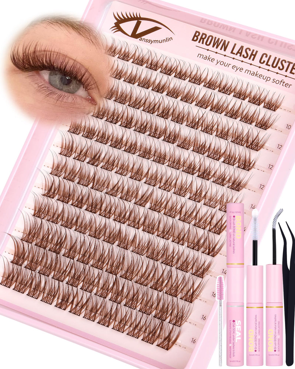 Vanssymunlin natural brown lash clusters kit for a delicate, natural look.