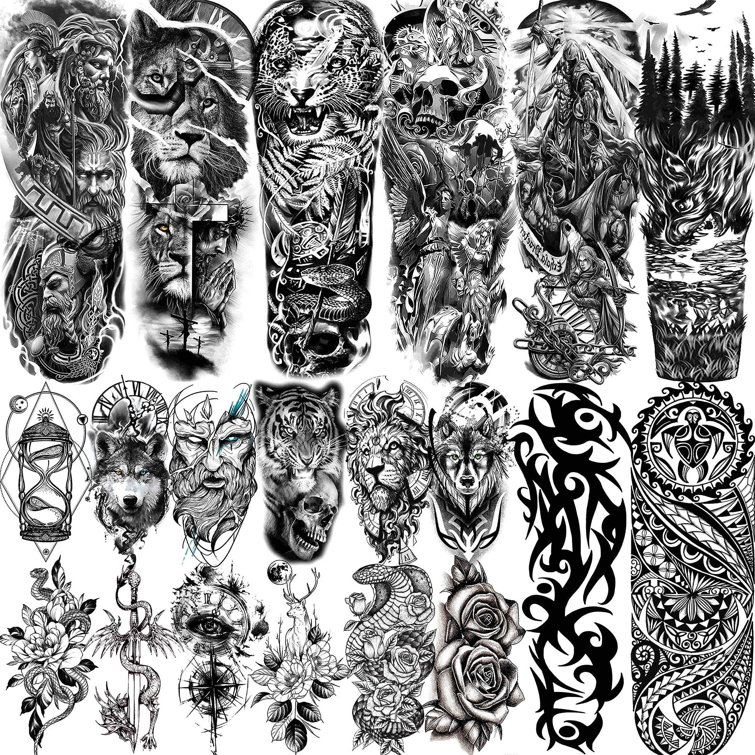Tatuajes temporales VANTATY de manga completa con aspecto realista para fiestas.