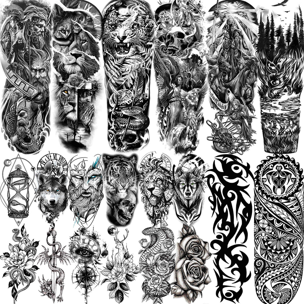 Tatuajes temporales VANTATY de manga completa con aspecto realista para fiestas.