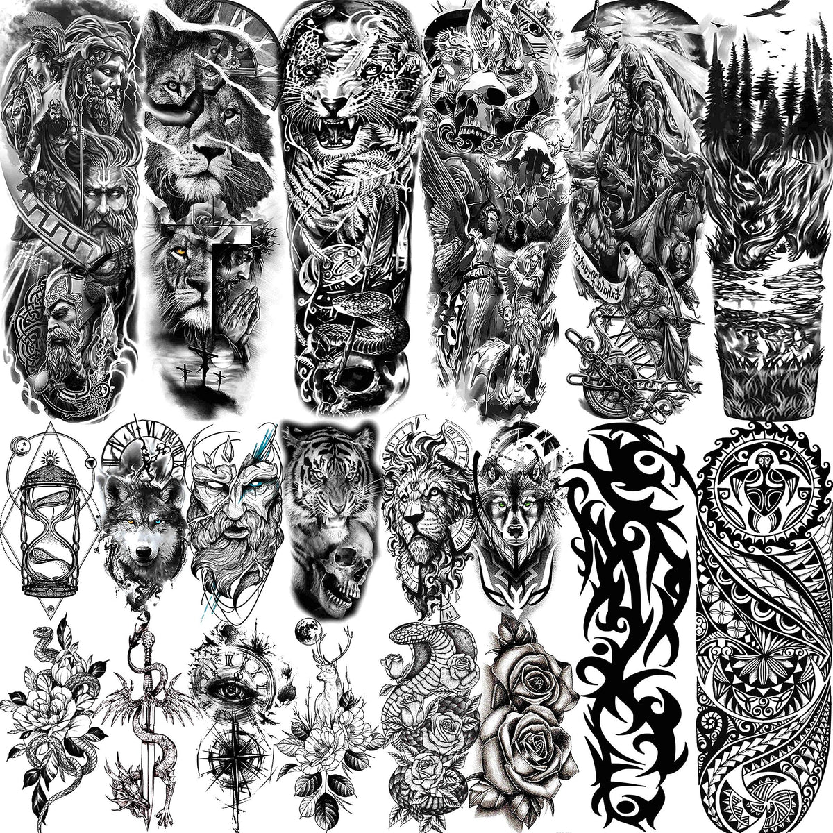 Tatuajes temporales VANTATY de manga completa con aspecto realista para fiestas.