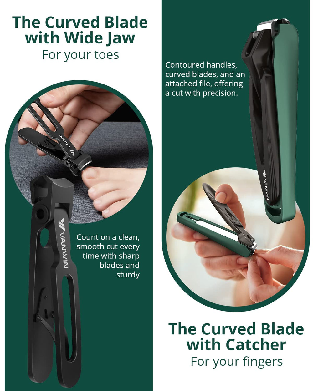 VANWIN fingernail clipper built-in file finishes nails smoothly.