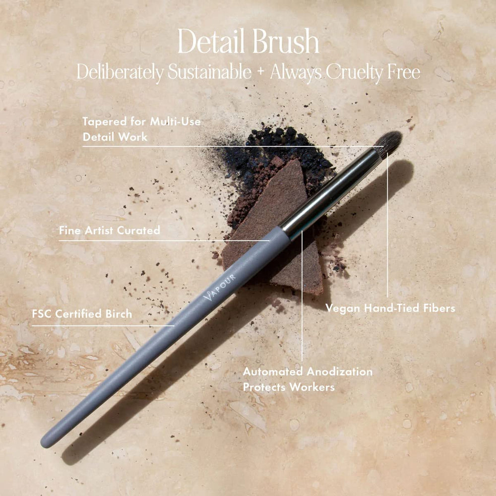 Vapour Beauty detail brush showcases vegan hand-tied fibers for controlled application.