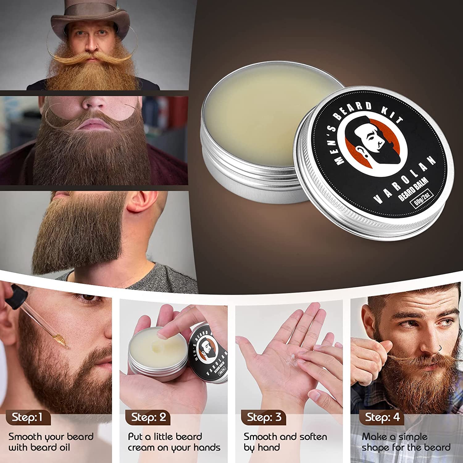 Varolan beard care e-book and storage bag for travel-ready routines.