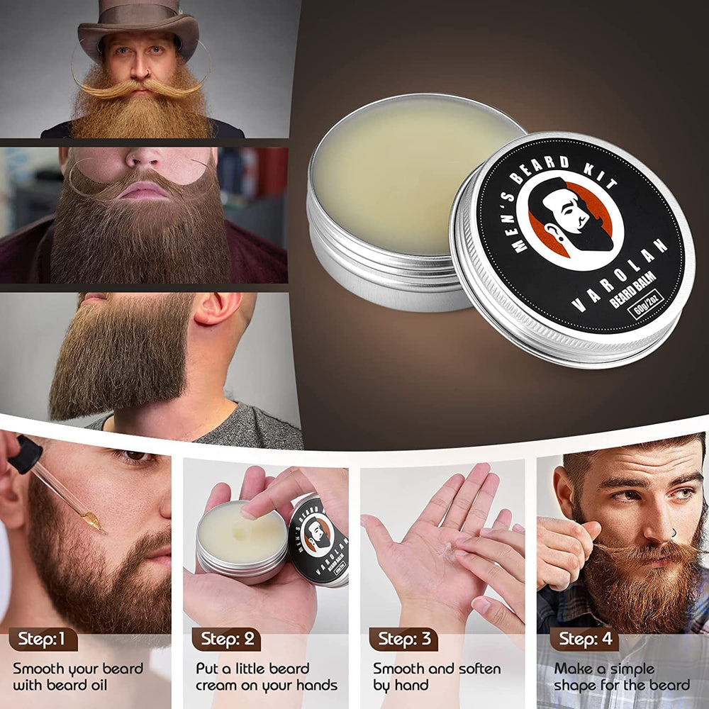 Varolan beard care e-book and storage bag for travel-ready routines.