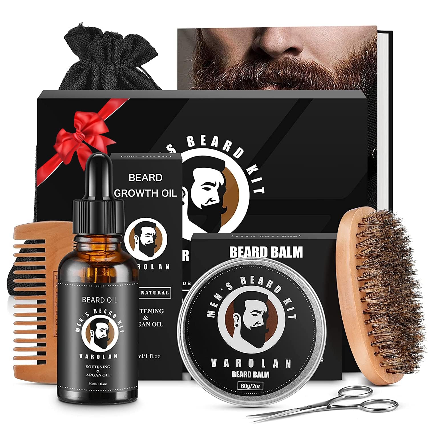 Varolan beard kit with scissors and wooden comb for on-the-go grooming.