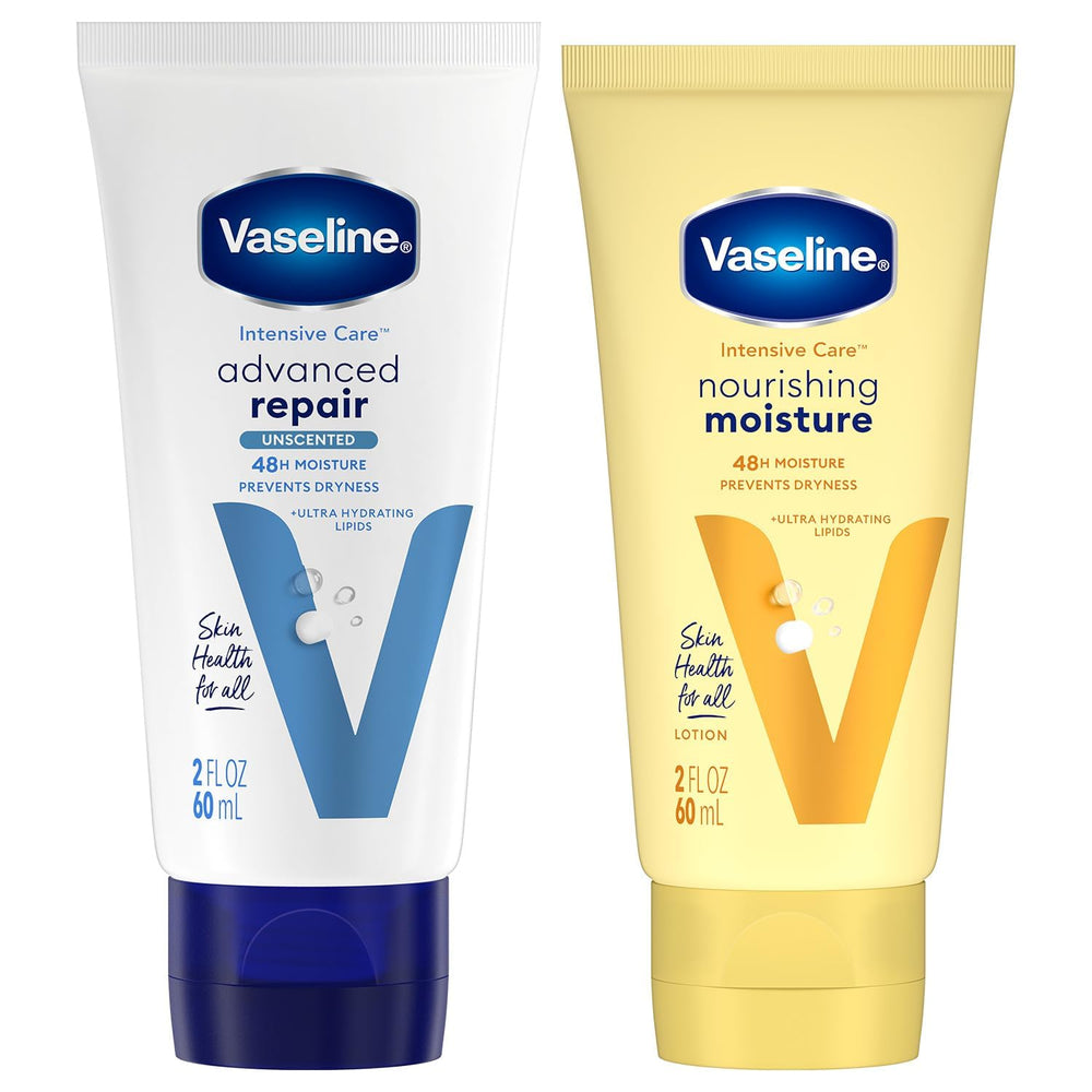 Vaseline Advanced Repair Unscented Lotion bottles offer lasting hydration for dry skin.