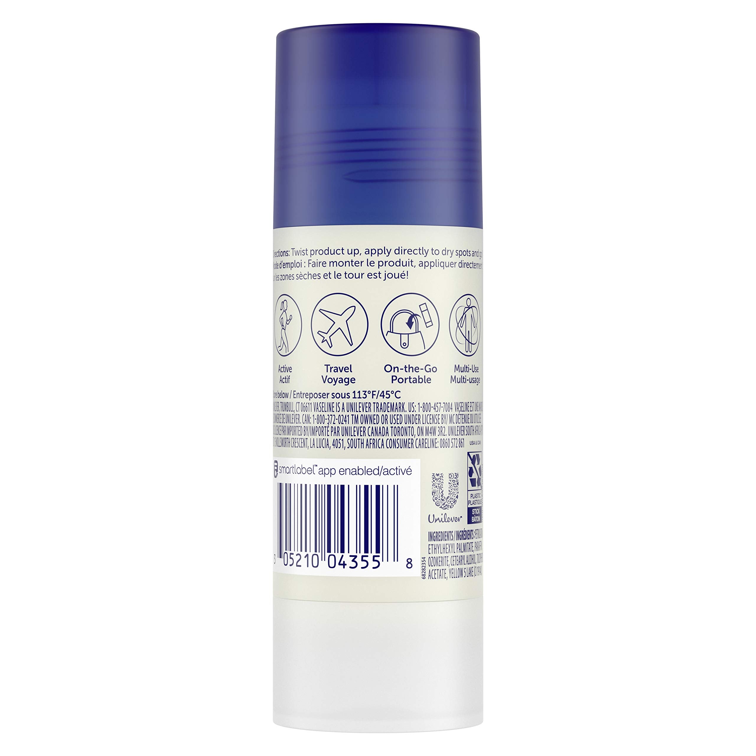 Bálsamo en barra de Vaseline con deslizamiento suave para áreas secas.