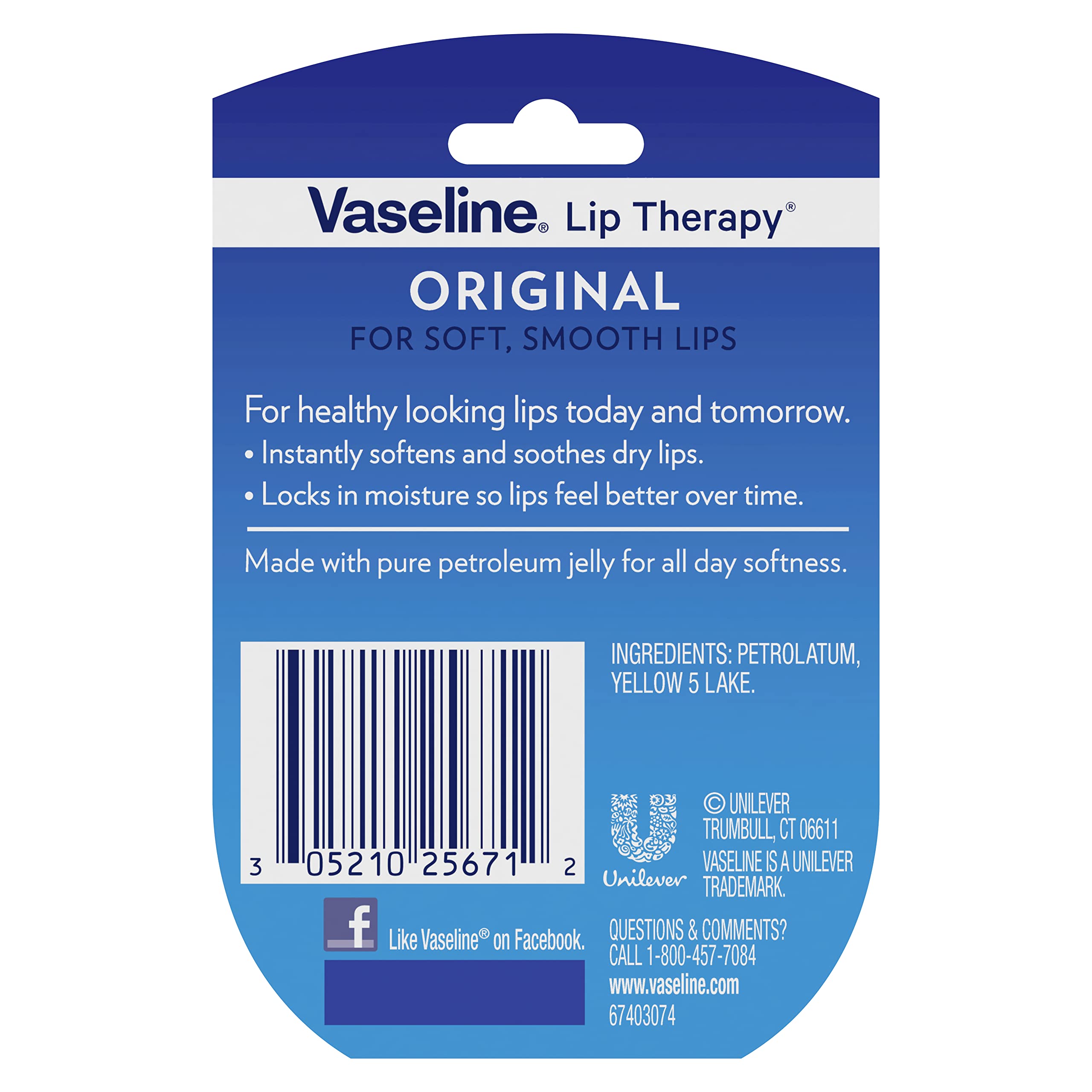 Bálsamo labial Vaseline Original sin fragancia para labios secos.