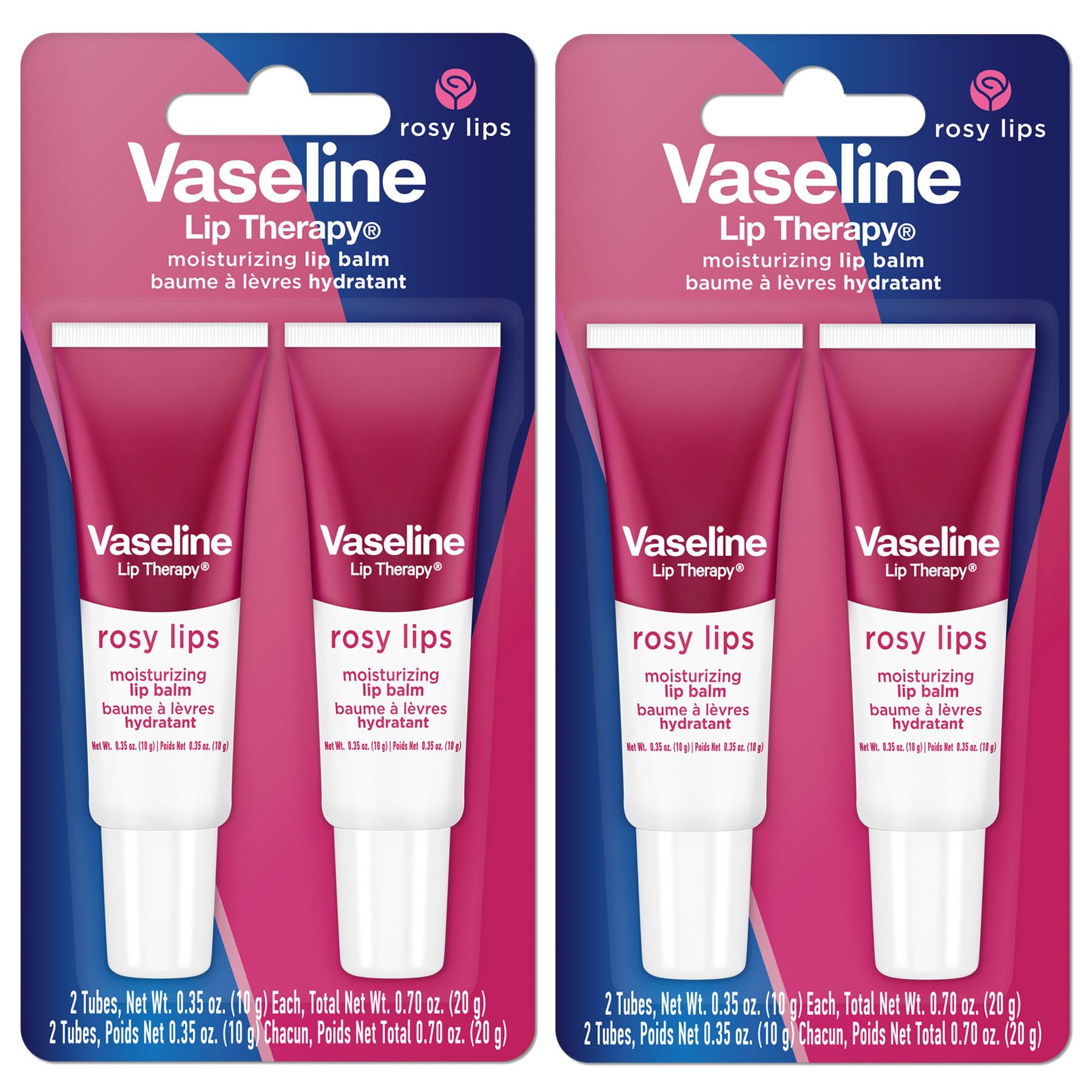 Bálsamo labial Vaseline Rosado en tubo doble para hidratación duradera