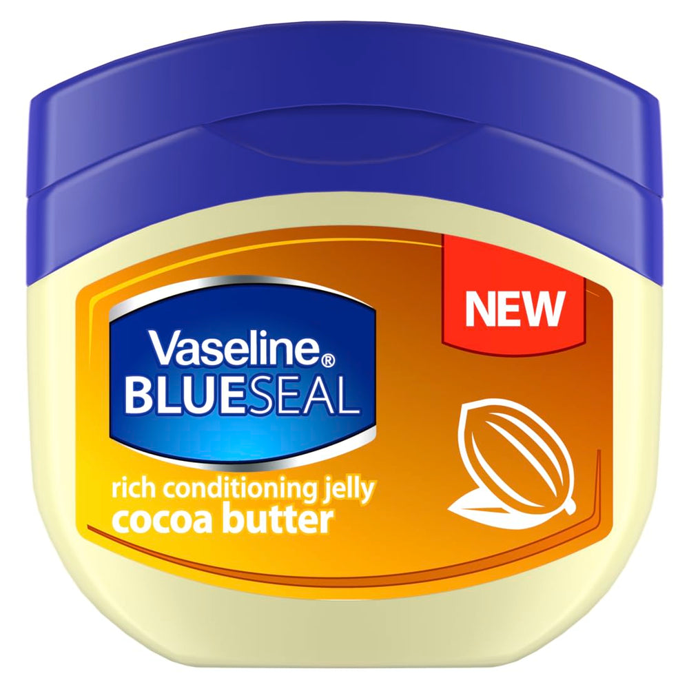 Vaseline Blueseal Cocoa Butter frente de la botella para hidratación suave
