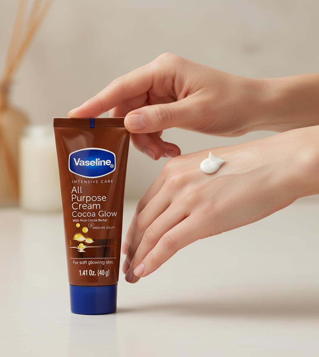 People applying Vaseline Cocoa Glow on elbows or hands after shower
