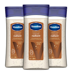 Vaseline Cocoa Radiant botella muestra hidratación suave y brillo natural para la piel