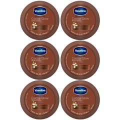 Paquete de seis cremas corporales Vaseline Cocoa Glow para hidratación suave.