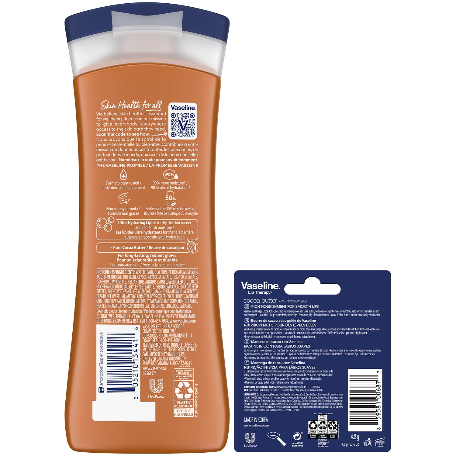 Vaseline Cocoa Radiant Lip Therapy stick softening lips and sealing moisture.