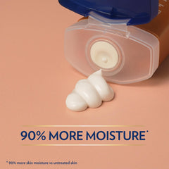 Vaseline Cocoa Radiant packaging display featuring dual moisturizers for skin and lips.