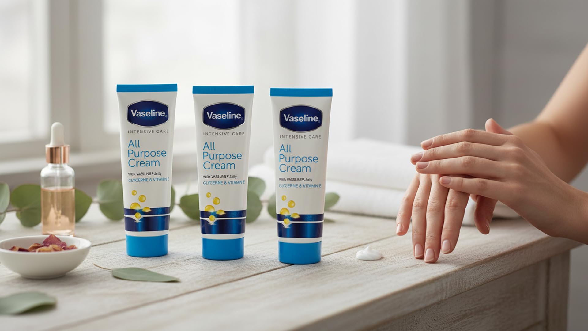 Conjunto de cuatro tubos de Vaseline para uso familiar.