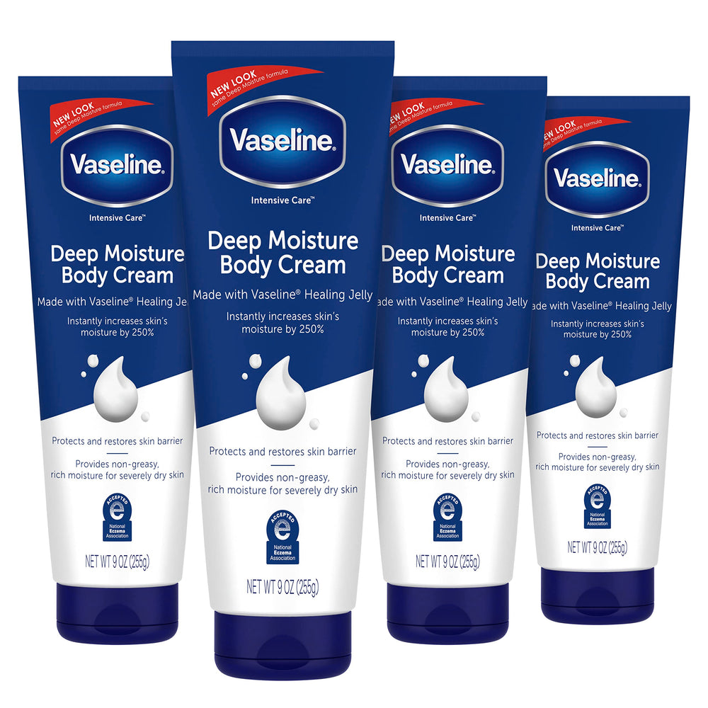 Vaseline Deep Moisture Cream bottles provide everyday hydration for dry skin.