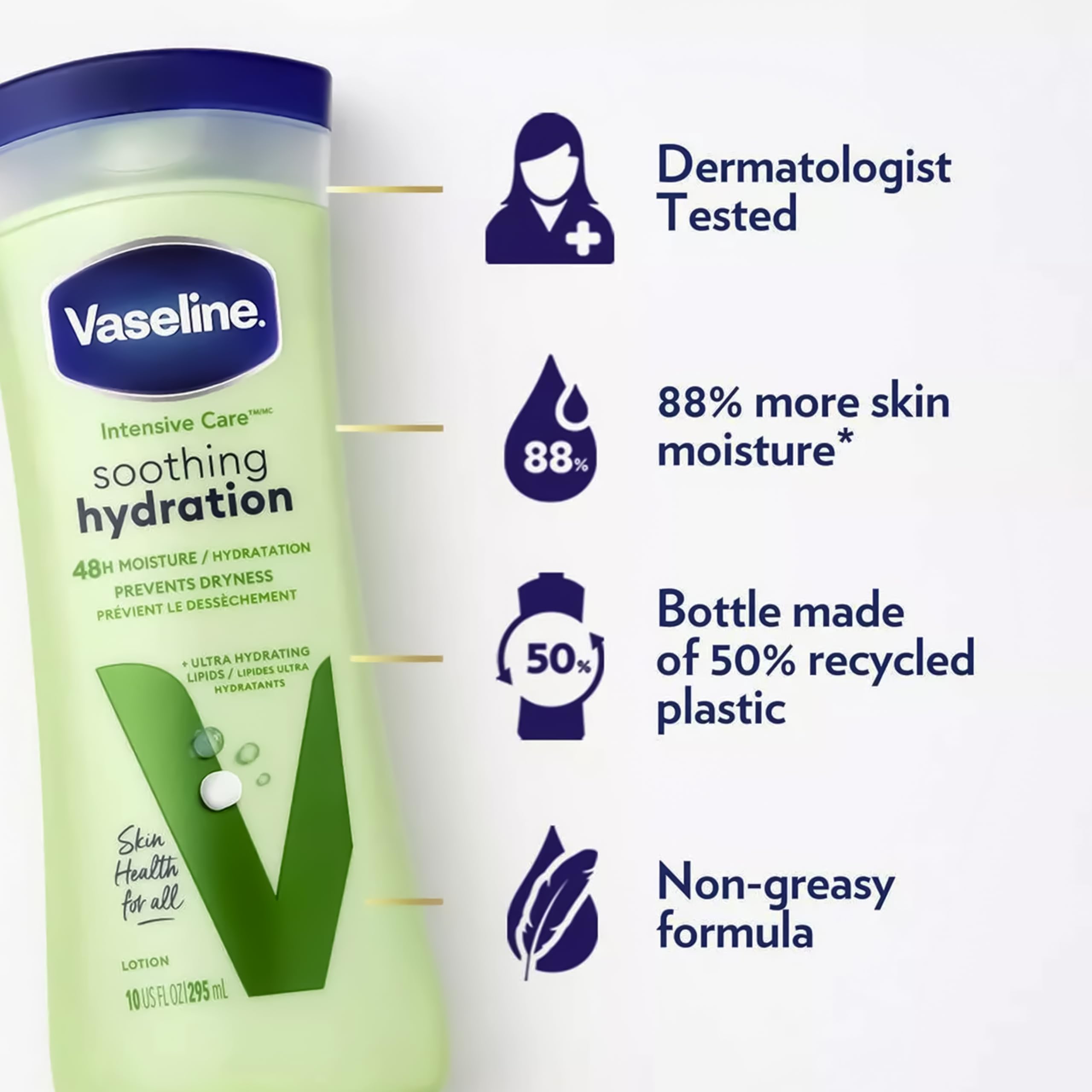 Vaseline Fragancia ligera de aloe, aroma limpio y refrescante.