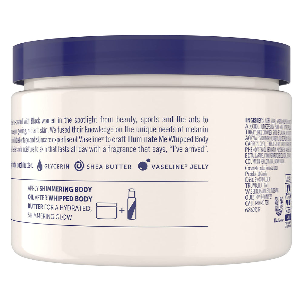 Applying Vaseline Illuminate Me whipped body butter for smooth, glowing skin