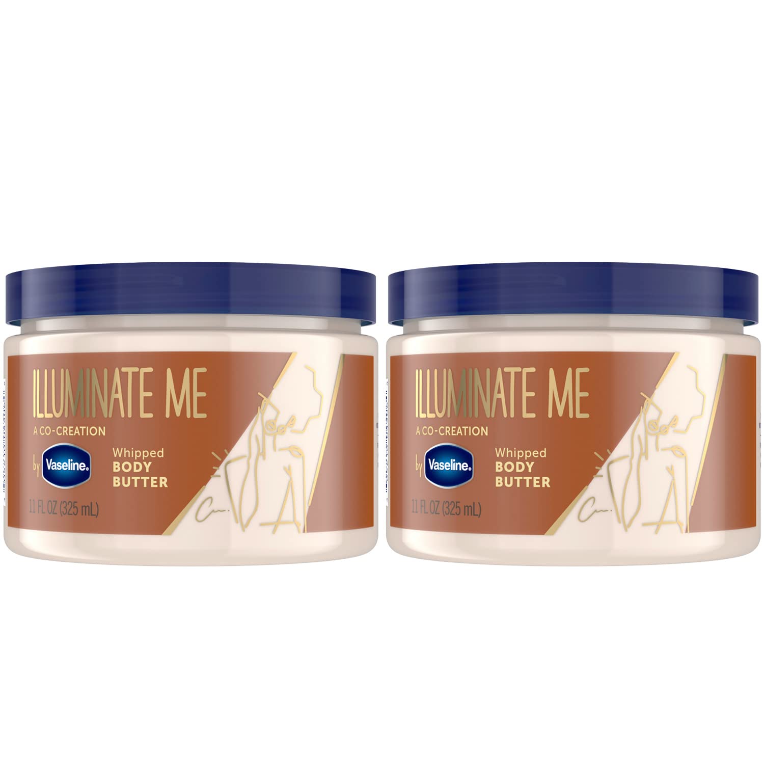 Vaseline Illuminate Me whipped body butter jar closeup showing creamy texture for radiant skin